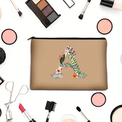 Floral Pattern Cosmetic Bag with Letter Detail Zipper