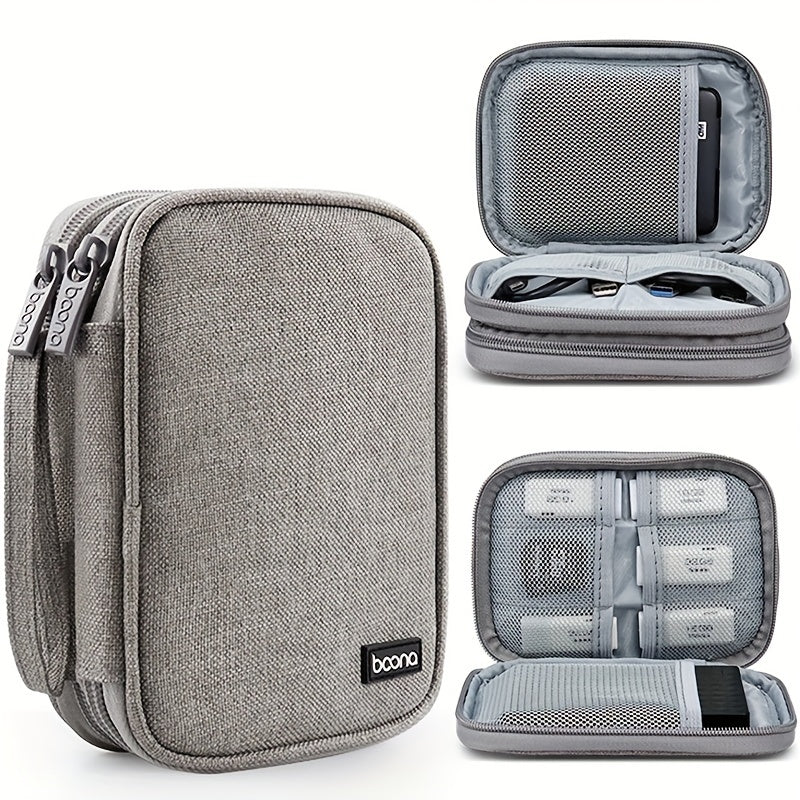 Gray Double layer Hard Disk Storage Bag Portable Clutch Organizer