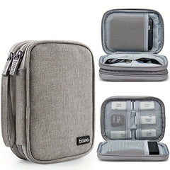 Gray Double layer Hard Disk Storage Bag Portable Clutch Organizer