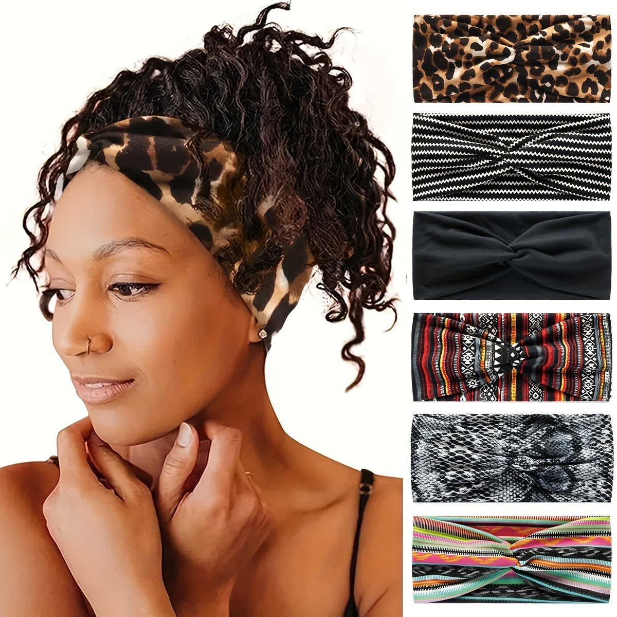 6pcs Boho Headband Wide Flower Hair Band Elastic Sports Sweatband