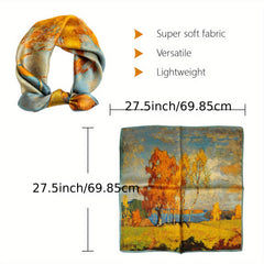 Vintage Golden Print Square Scarf Satin Head Scarf for Women