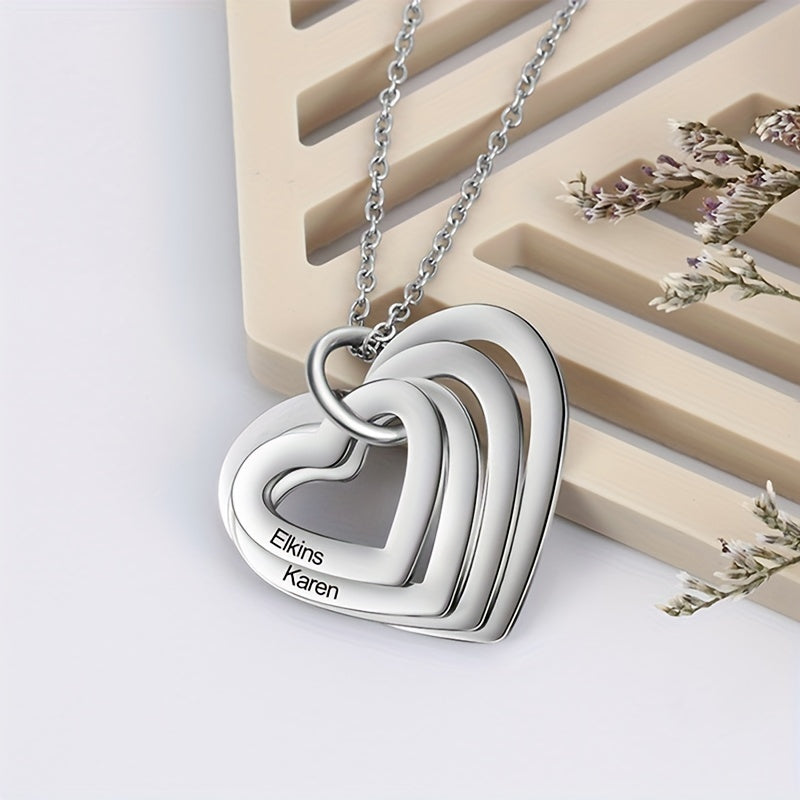 Personalized Heart Shaped Women's Necklace with Carved Name Letter