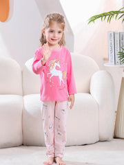 Kids Unicorn Print Pajama Set Crew Neck Top Long Sleeve Pants