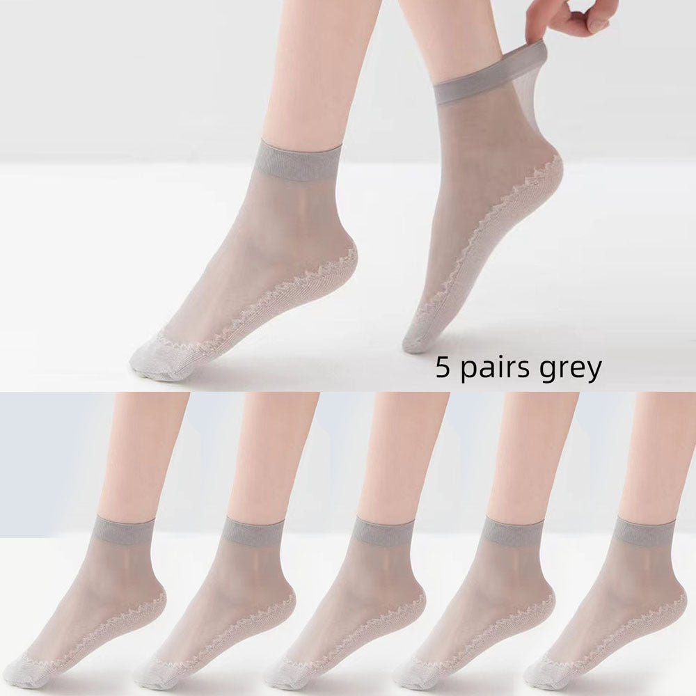 5 Pairs Semi Sheer Non Slip Socks Women's Stockings