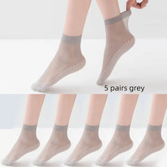5 Pairs Semi Sheer Non Slip Socks Women's Stockings