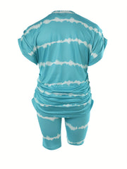 Tie Dye Striped Tee & Shorts Set