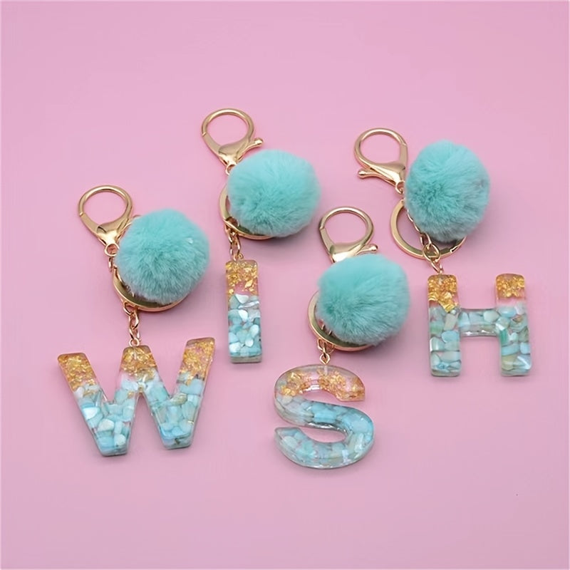 Glitter Resin Initial Letter Keychain English Alphabet Keyring