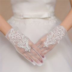 Bridal Wedding Dress Gloves Mesh Lace Floral Embroidery Gloves Short