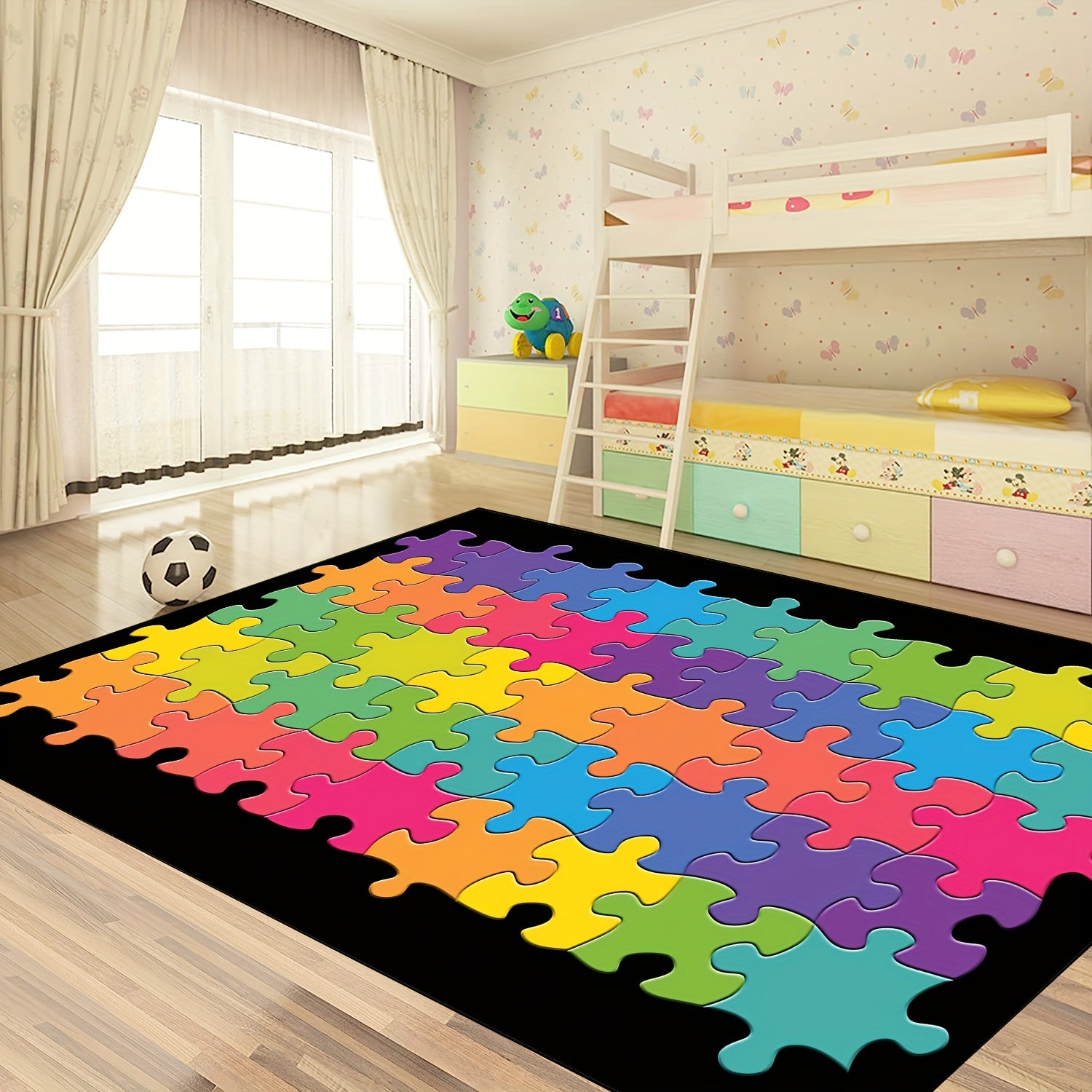Colorful Puzzle Seating Rug for Classroom, Non Slip Backing