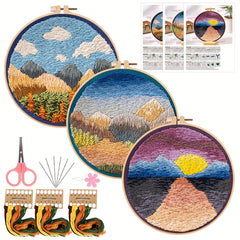 Mountain River Tree Embroidery Kit 3pcs Set with 20.07cm Hoop