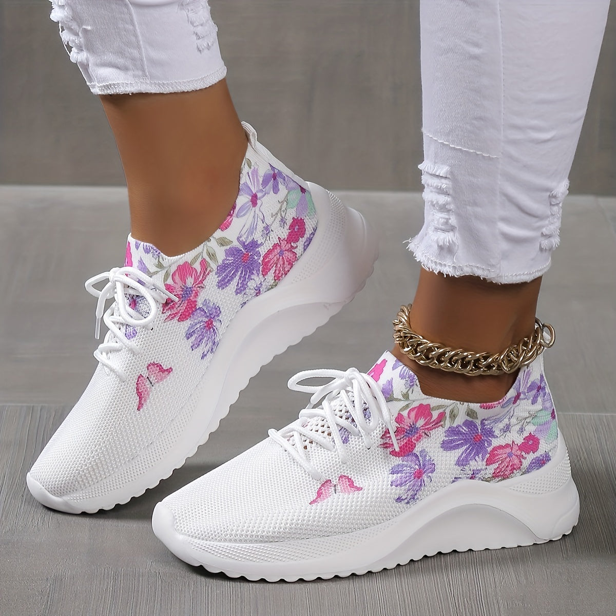 Soft Sole Butterfly Pattern Sneakers Lightweight Breathable Shoes