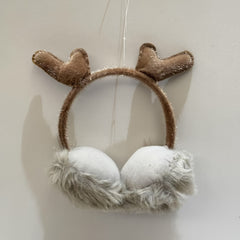 Christmas Earmuffs Brown Faux Fur Antlers Ear Warmers for Halloween