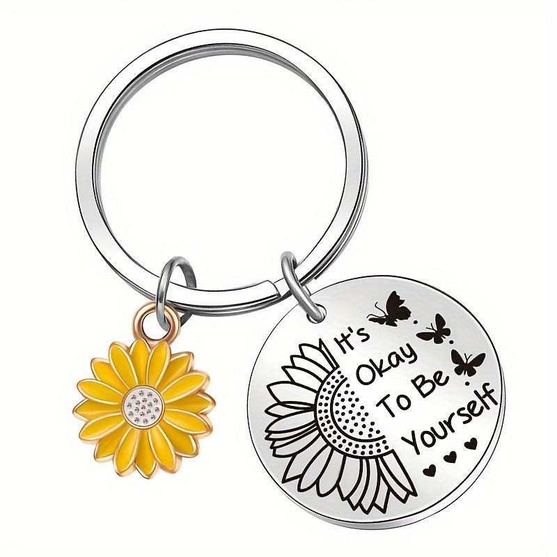 Sunflower Butterfly Keychain Stainless Steel Key Chain Pendant