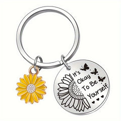 Sunflower Butterfly Keychain Stainless Steel Key Chain Pendant