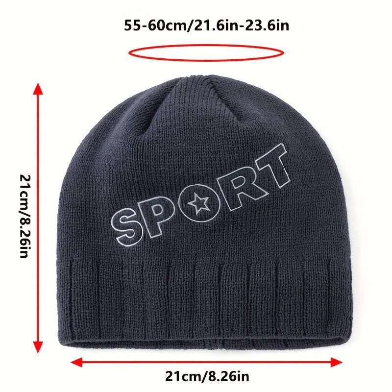 SPORT Letter Knitted Hat Outdoor Beanie Cycling Ear Protection