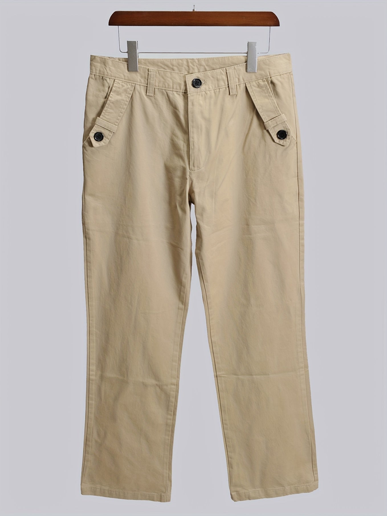 Men's Casual Trousers Streamer Buttons Decorative Pockets Business Pants