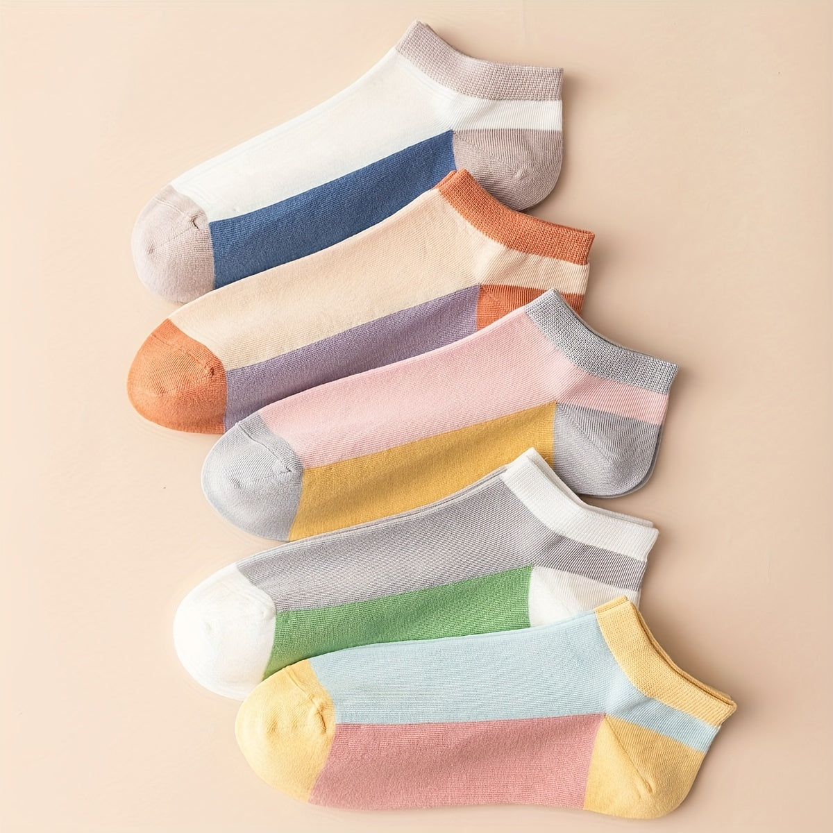5 Pairs Colorblock Ankle Socks & Low Cut Crew Socks Women's Stockings