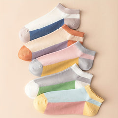5 Pairs Colorblock Ankle Socks & Low Cut Crew Socks Women's Stockings