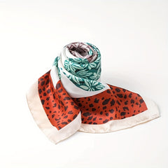 Leopard Leaf Print Bandana Square Scarf Satin Neckerchief Boho Hair Accessories
