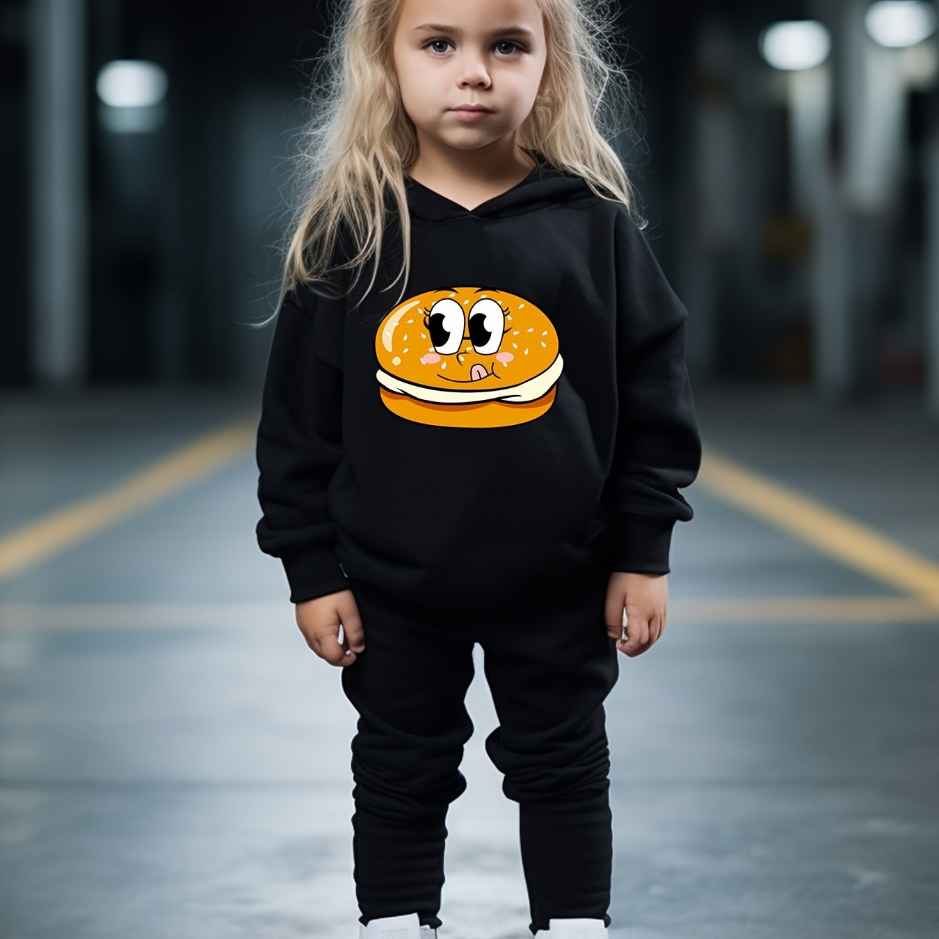 OERYUI Burger Print Hooded Pullover Pants Set For Sports