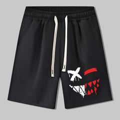 Men's Evil Face Print Drawstring Shorts for Summer