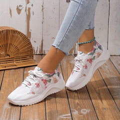 Floral Print Sock Sneakers Low Top Running Shoes Lace Up Comfortable Knit Sports