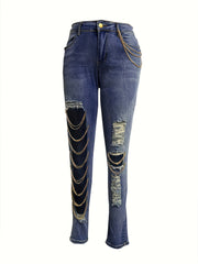 Sexy Distressed Cut Out Skinny Jeans