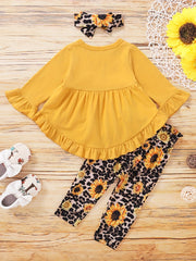 Toddler Baby Girls Sunflower Graphic Outfit Ruffle Sleeve Shirt Floral Pant Set