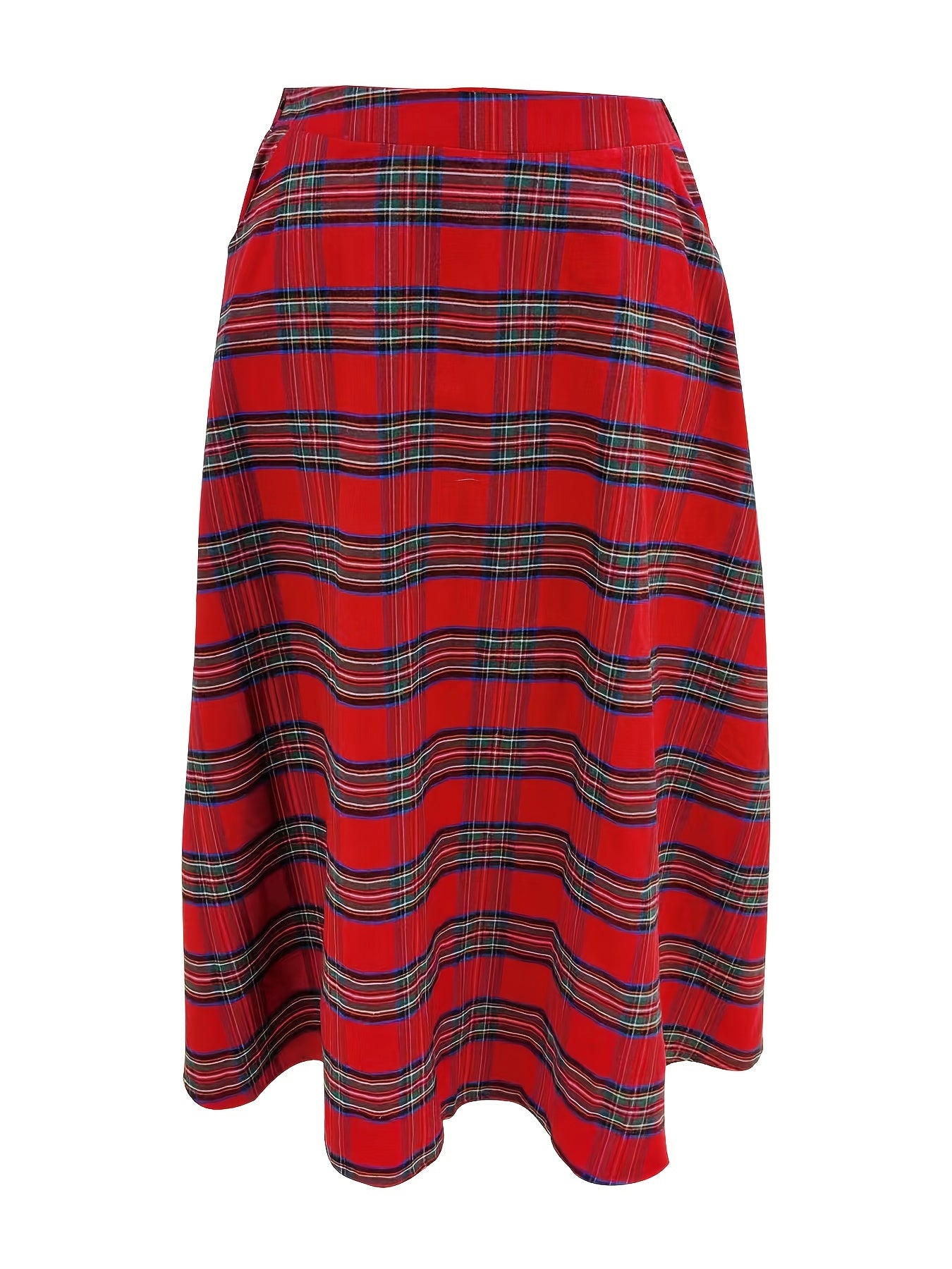 Plaid Print A-line Swing Skirt with Pockets