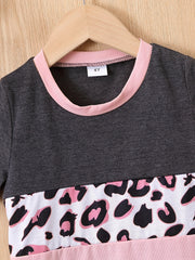 Toddler Girls Leopard Print Round Neck Dress For Party
