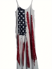 Flag Print Wide Leg Jumpsuit Sleeveless Casual Jumpsuit for Spring & Summer