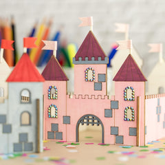 6pcs Wooden Castle Craft Kit DIY Unfinished Wooden Castle House Building