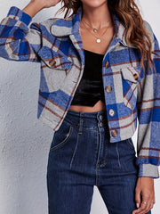 Plaid Crop Jacket Long Sleeve Lapel Jacket Women's Streetwear