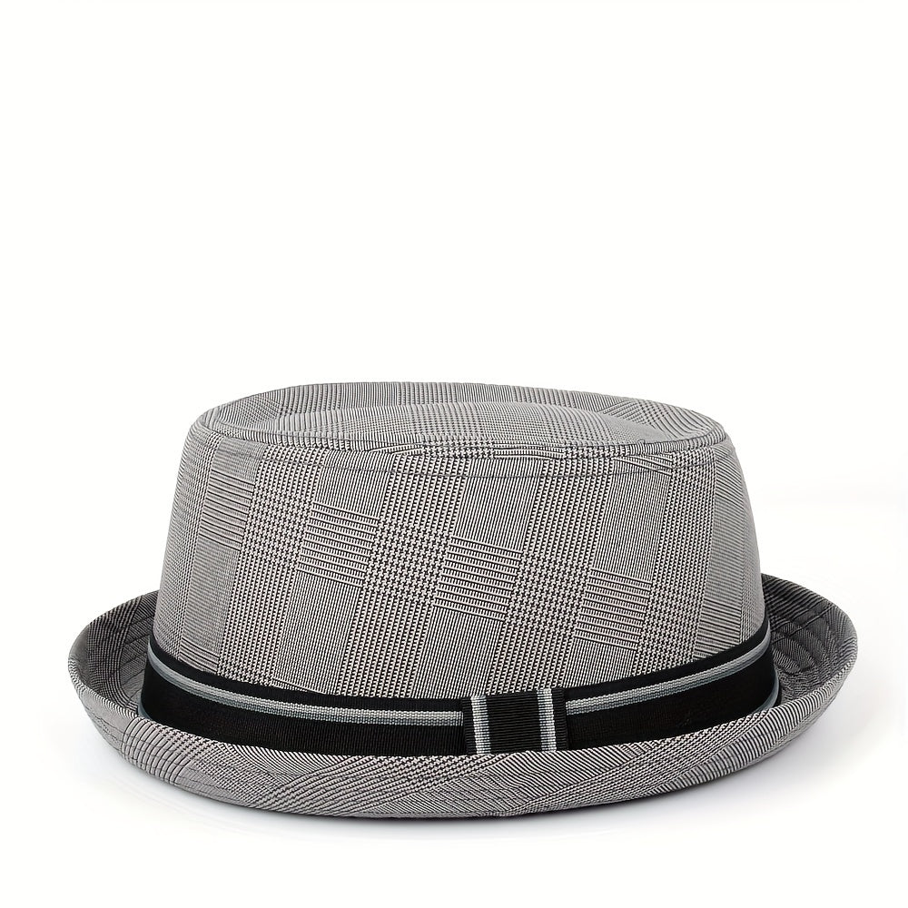 Men Fedora Hat Flat Pork Pie Hat For Gentleman Dad Bowler Porkpie Jazz Hat
