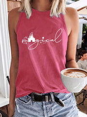 Castle & Letter Print Tank Top Sleeveless Casual Top for Women