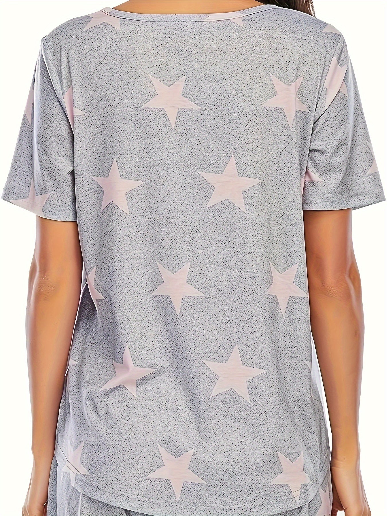Star Print Pajama Set Short Sleeve Tee & Drawstring Shorts