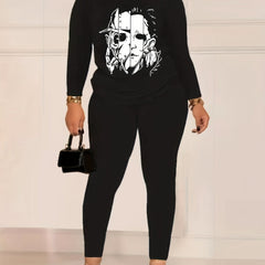 Women's Plus Size Cartoon Print Tee & Leggings Outfit Set
