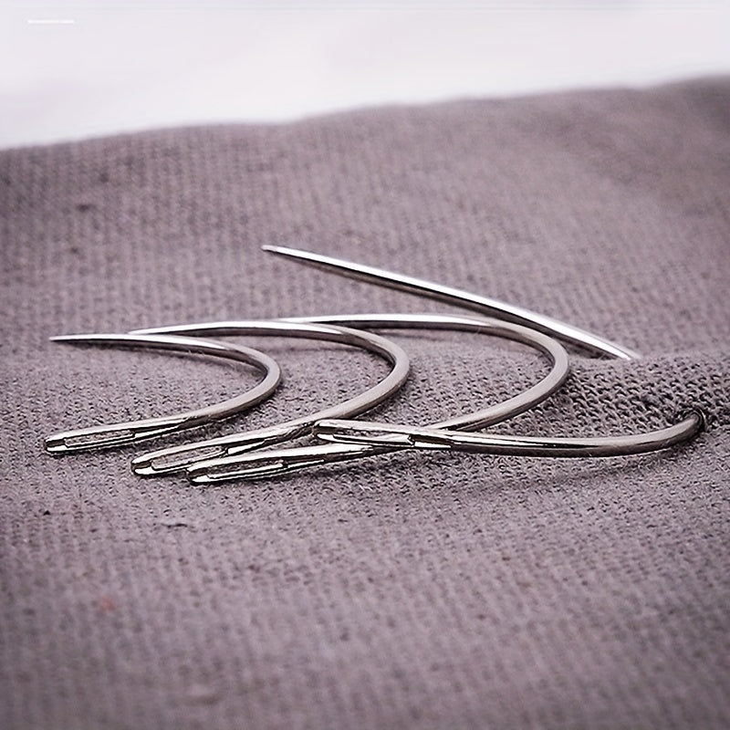 4pcs Silvery Big Eye Hand Sewing Needles For Craft Curved Needle Doll Repair