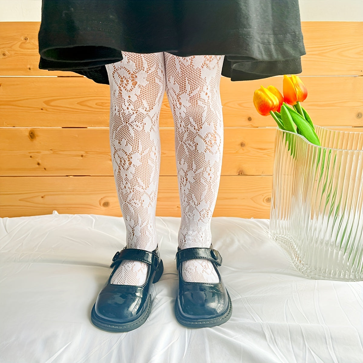 Sweet Flower Pattern Lace Pantyhose for Girls