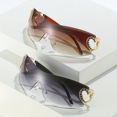 Heart Sunglasses Women Oversized Wrap Around Frame One Piece Lens