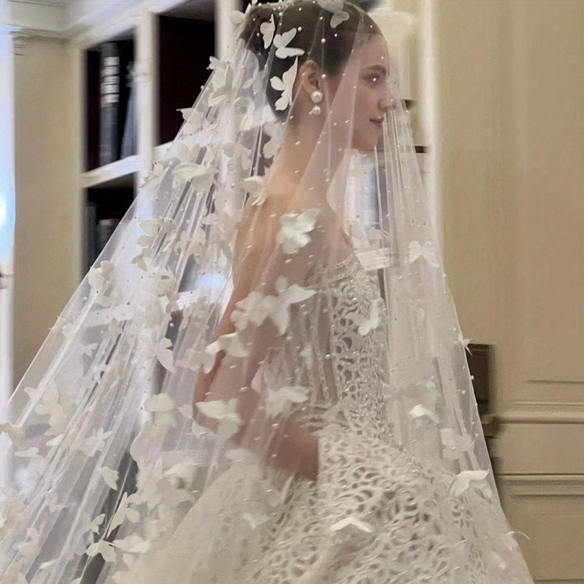 Cathedral Wedding Veil with Butterfly Lace Train