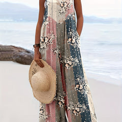 Colorblock Floral Print Wide Leg Jumpsuit