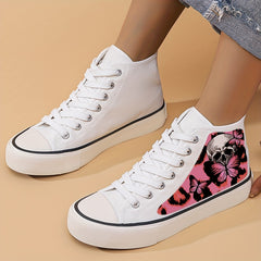Skull & Butterfly Print Canvas High Top Sneakers
