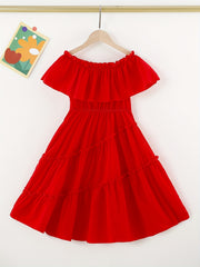 Girls Off Shoulder Ruffle Trim Princess Dress For Party