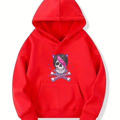 Skull & Bones Pattern Smart Hoodie Girls Halloween Party Top Pullovers