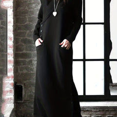 Solid Button Detail Long Sleeve Maxi Dress