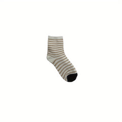 5 Pairs Teen Striped Crew Socks Breathable Cotton Comfy Casual Style Unisex