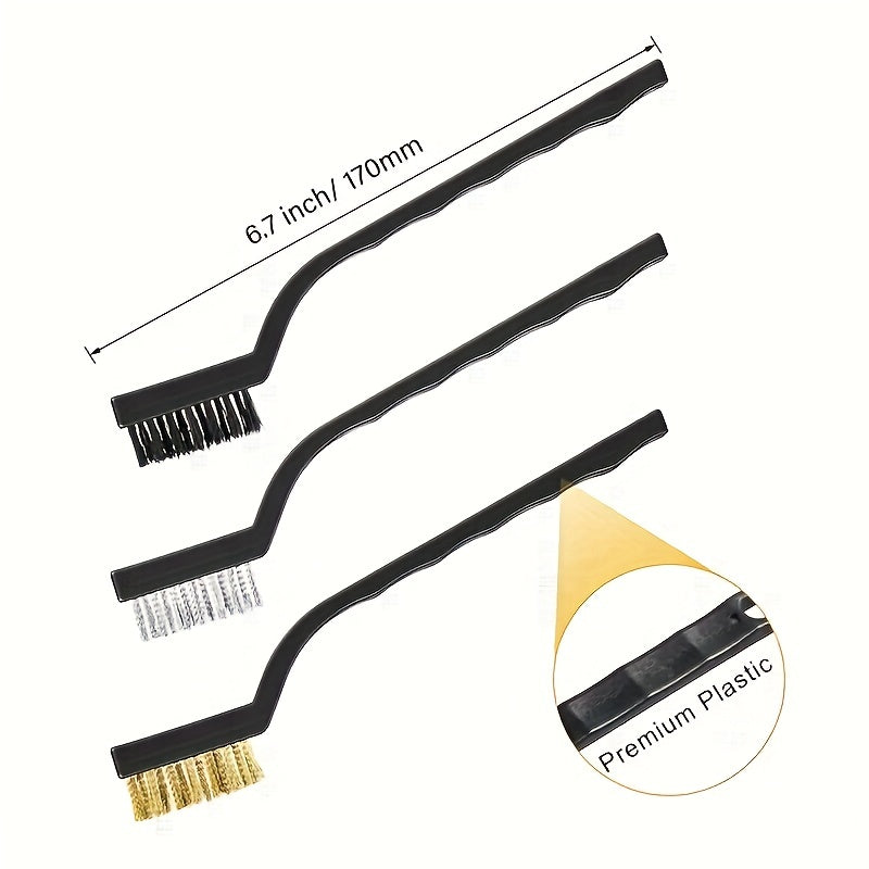 15pcs Wire Brush Set Stainless Steel Brass Nylon Curved Handle Brush Set