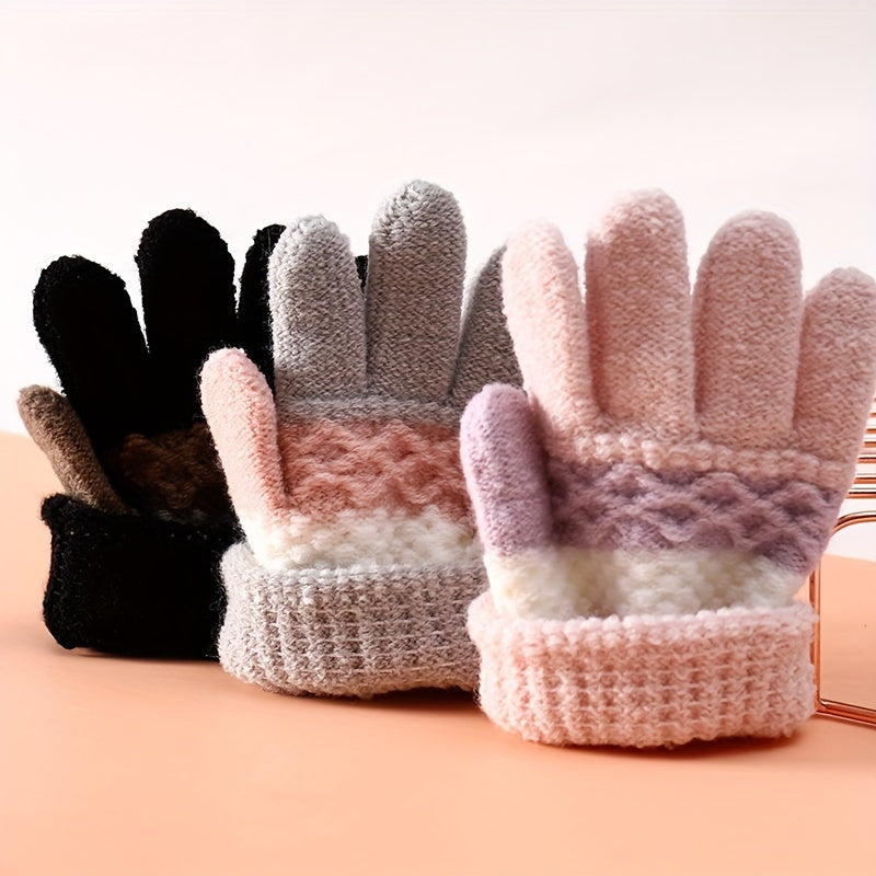 Striped Knitted Skiing Gloves for Winter