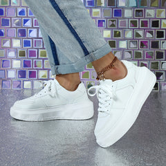 Faux Leather Chunky Sneakers Lace Up Skate Shoes